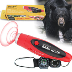 JIUSAIRUI bear horn with compass and thermometer on a backpack for safety.