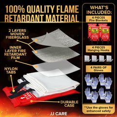 JJ CARE fire blanket 4-pack kitchen use for quick containment