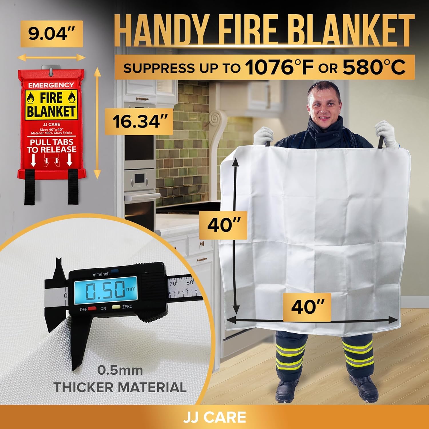 JJ CARE fire blanket 40x40 size ready to cover flames safely