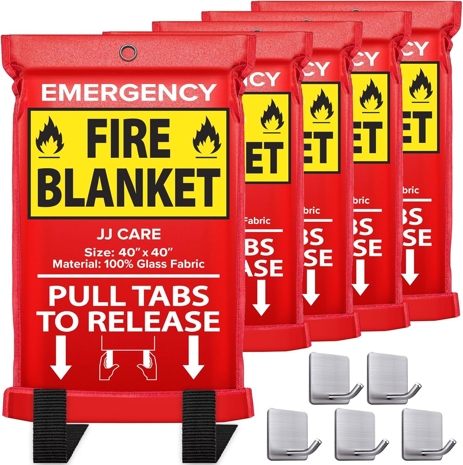 JJ CARE fire blanket 5-pack stored for quick kitchen safety