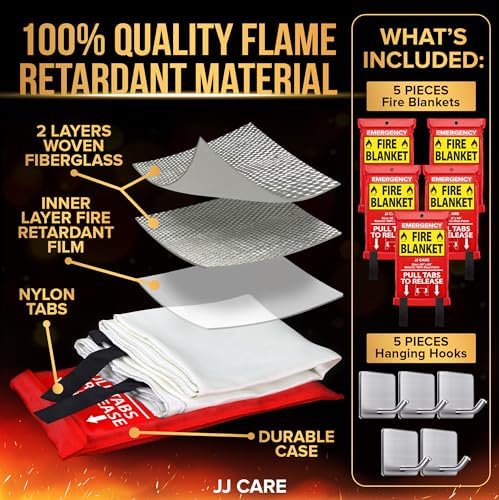 JJ CARE fire blanket with hooks for fast access emergencies