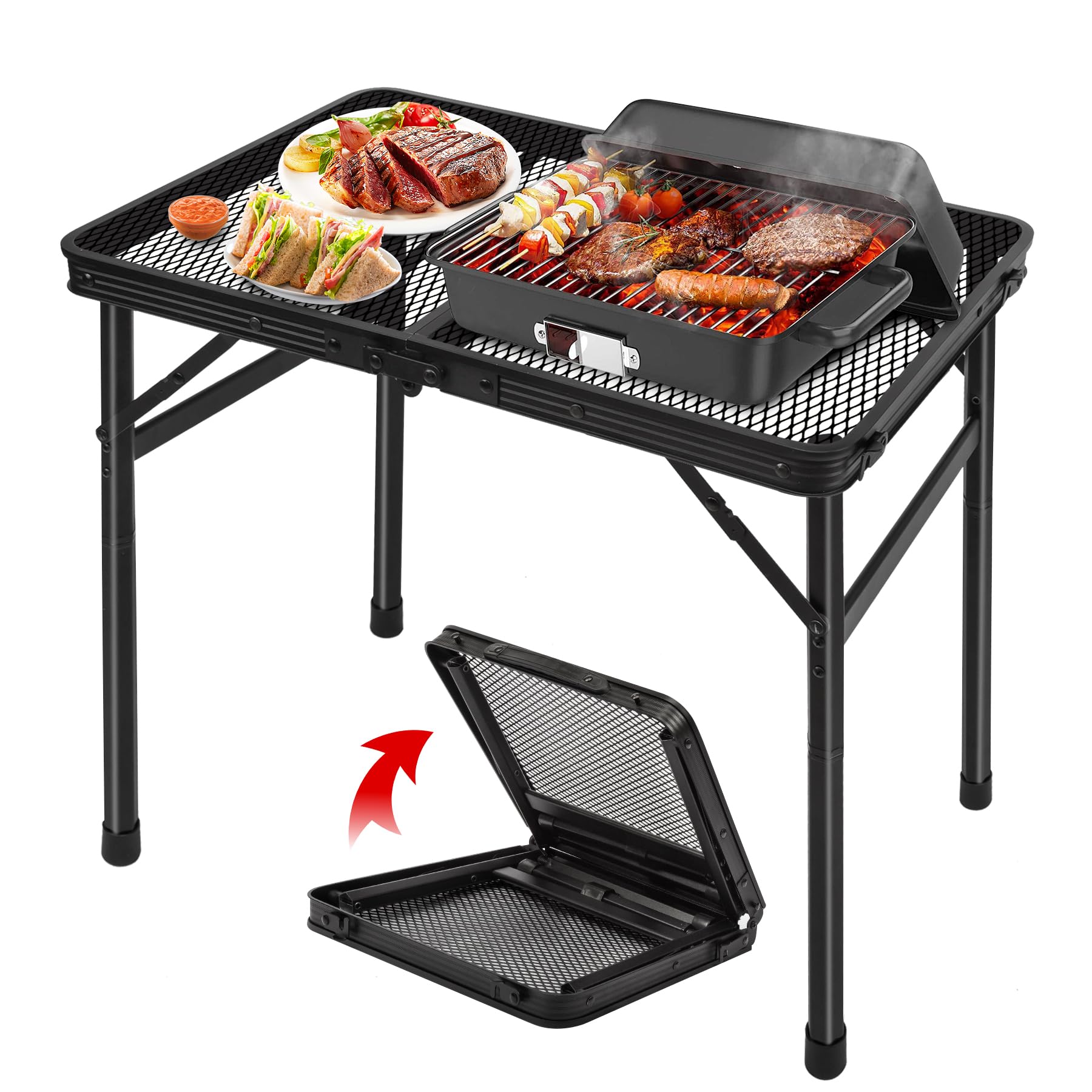 Jkwokback grill table at adjustable height for sitting or standing use