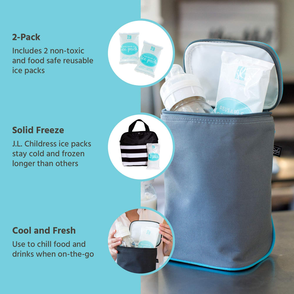 J.L. Childress slim-design ice packs fit in bottle bags and lunch boxes.