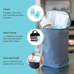 J.L. Childress slim-design ice packs fit in bottle bags and lunch boxes.
