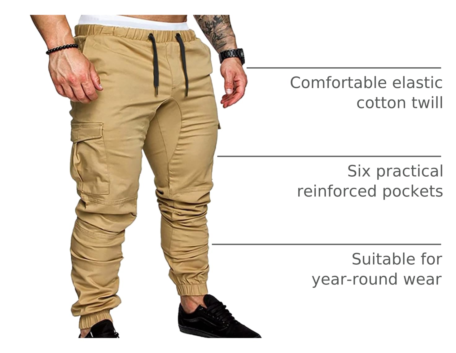 JMIERR men's cargo pants pocket closures emphasize secure snap pockets.