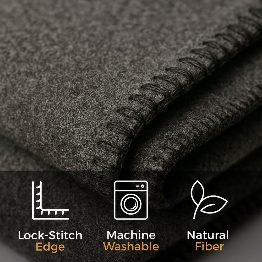 JMR USA Wool Camping Blanket reinforced stitch edge shows durability.