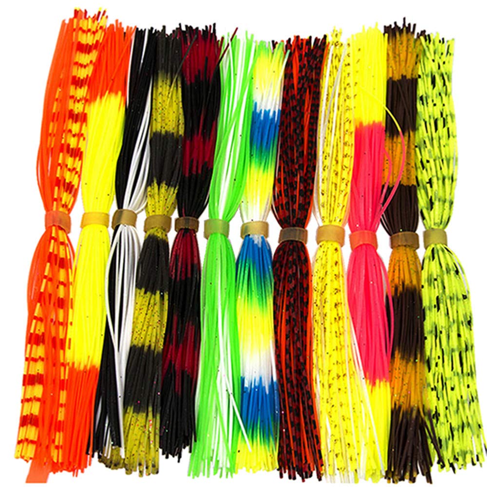 Jnrtifow silicone jig skirts set – 12 bundles, 50 strands per bundle, 5.12 inch length