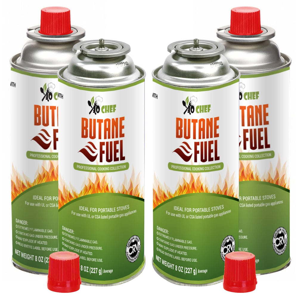 Jo Chef butane refill 8oz canister for reliable kitchen torch fuel and camping stoves.