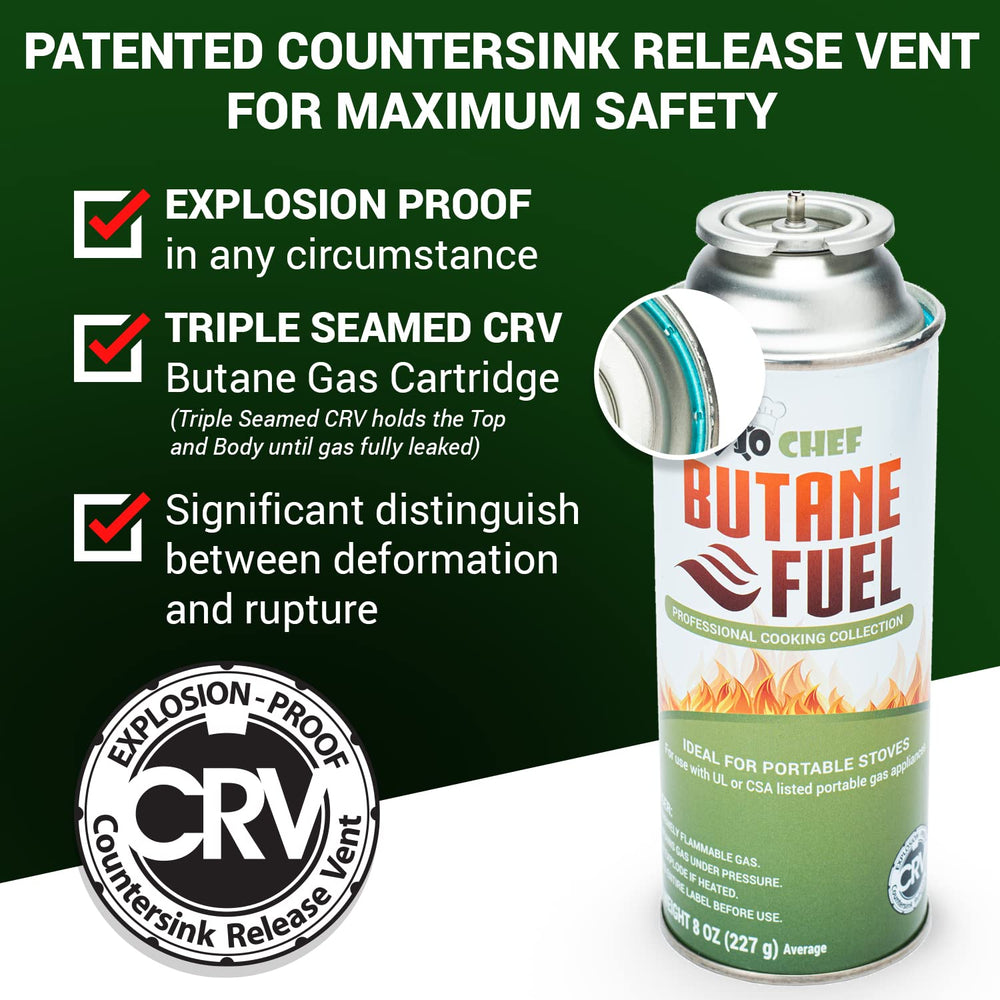 Jo Chef pure butane delivers hot, clean flames for versatile cooking.