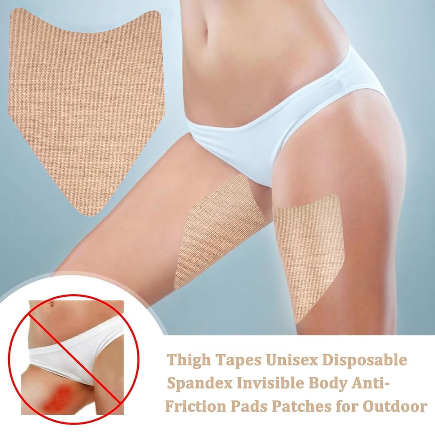 Easy-peel adhesive thigh pads remove cleanly after use.