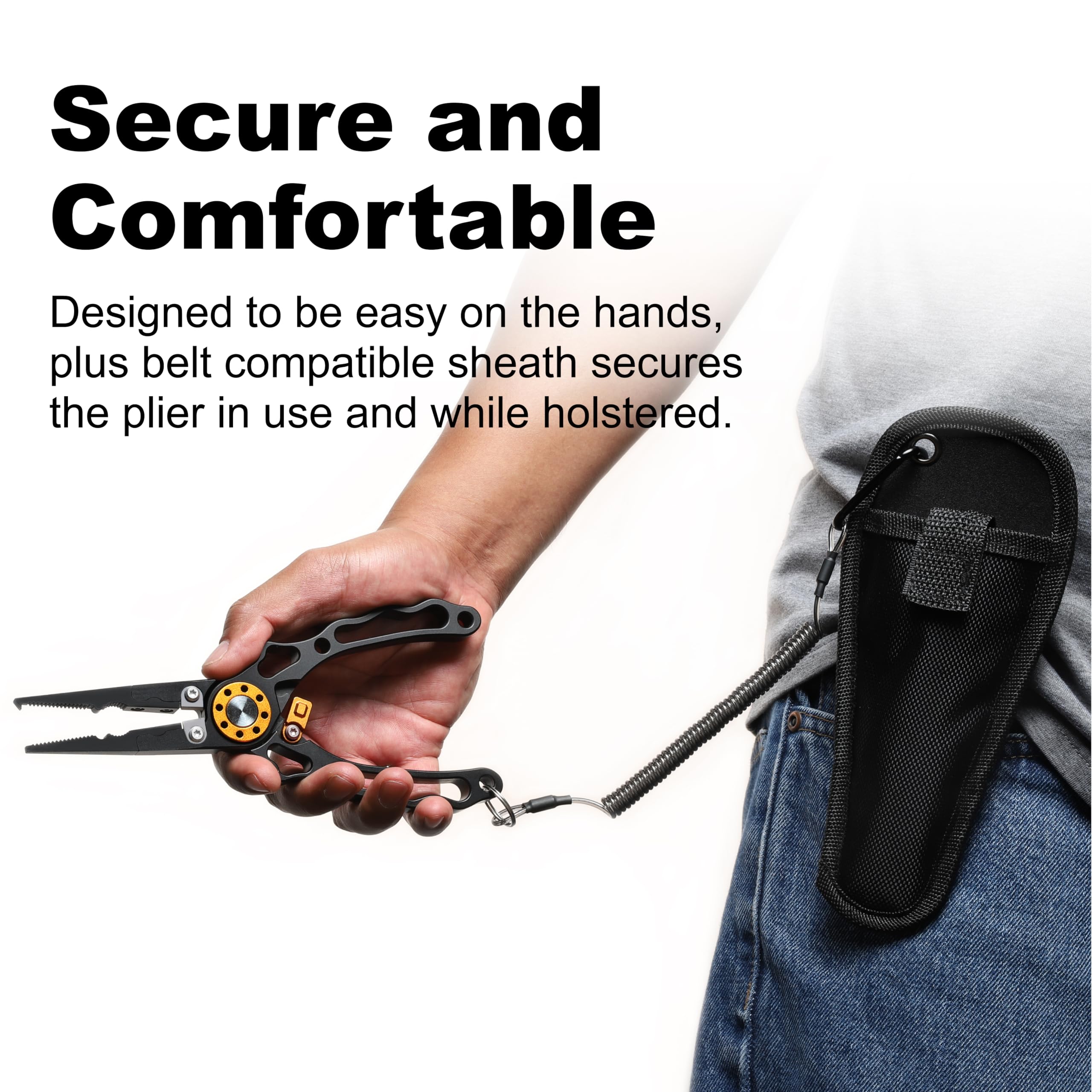 Included fish lip gripper with spring-loaded trigger for one-handed use