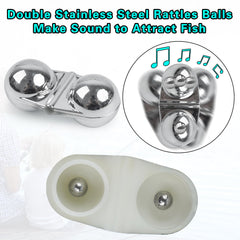 Close up of two stainless steel rattles inside a bead