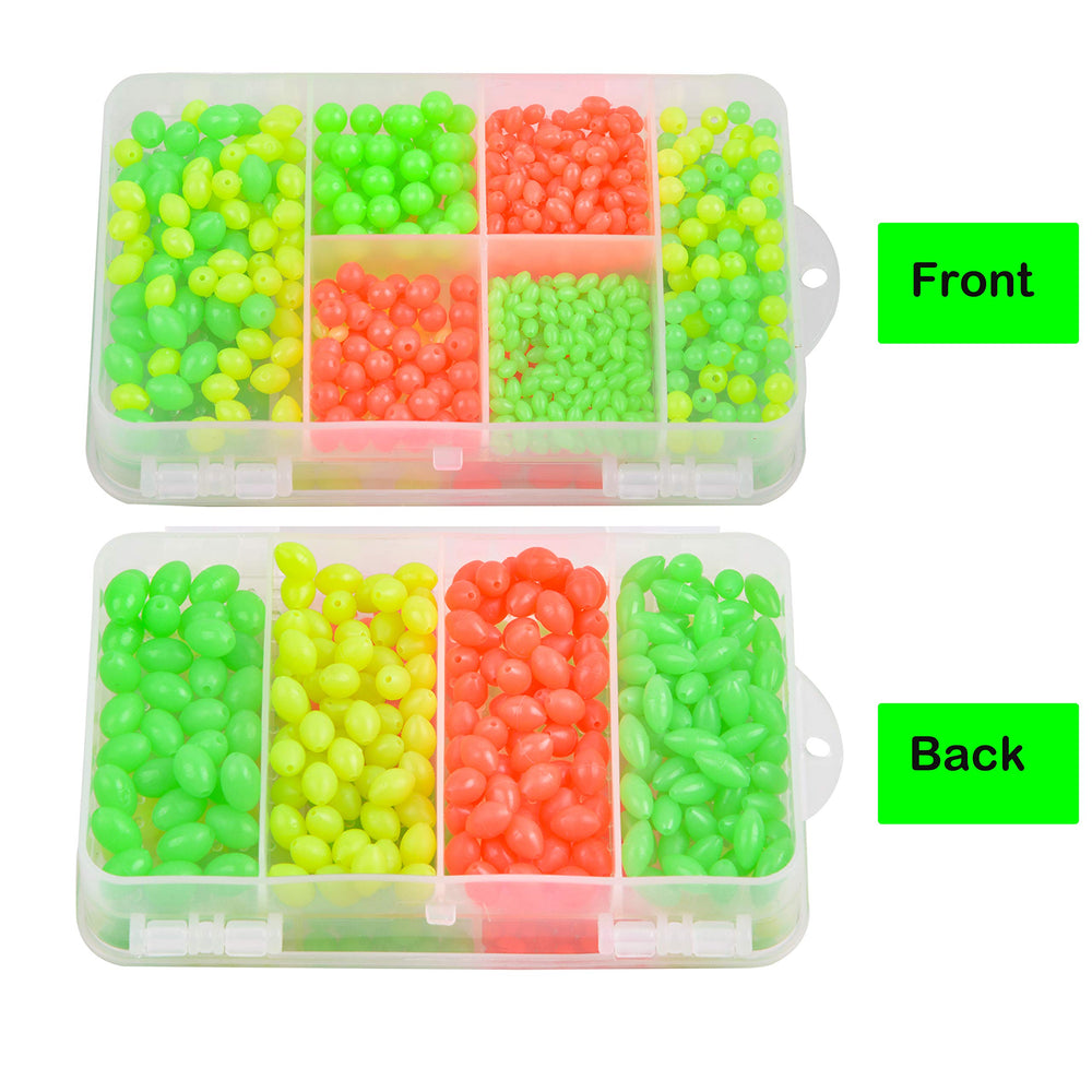 Glow beads glowing in green and amber colors