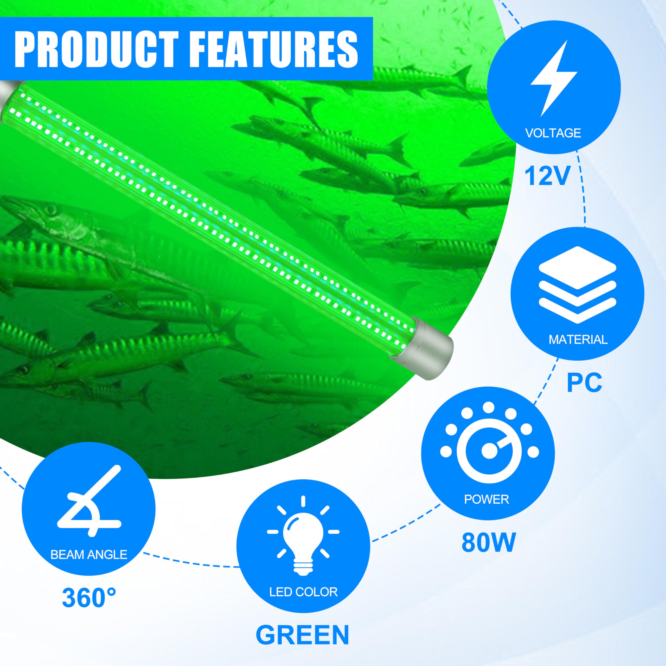 JOGFFDE Underwater Fishing Light includes clamps and bag for portable setup