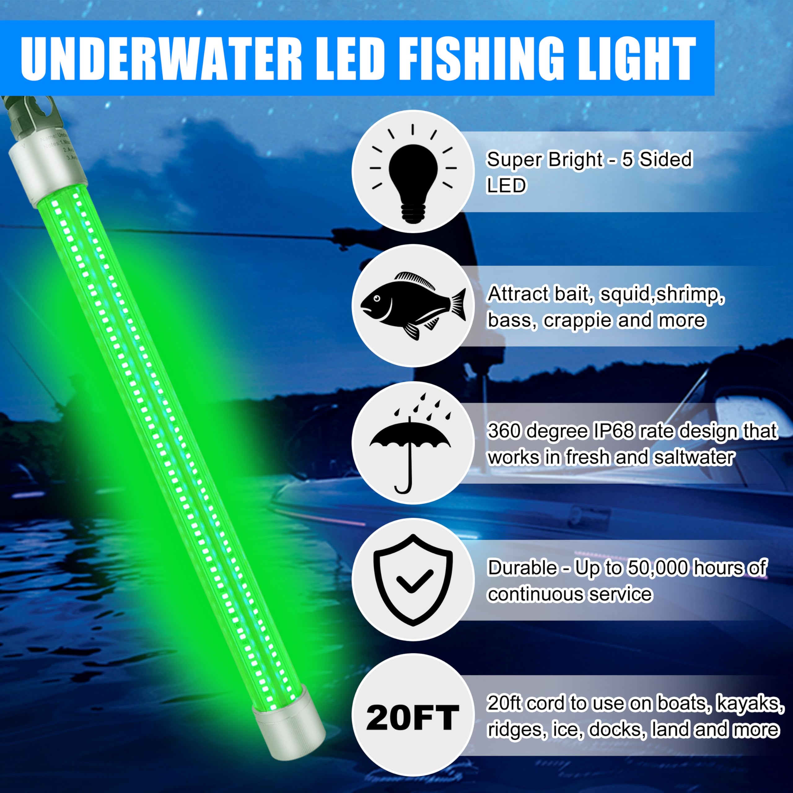 JOGFFDE Underwater Fishing Light glows underwater to attract prawns and squid