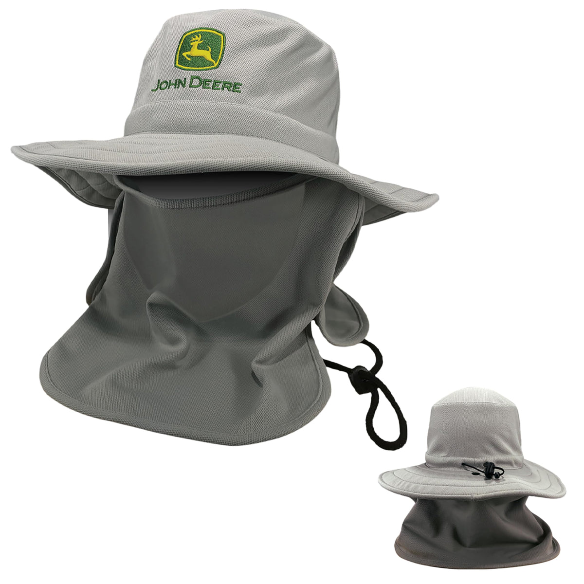 John Deere bucket hat ivory front view showing sun protection and brand insignia