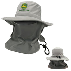 John Deere bucket hat ivory front view showing sun protection and brand insignia