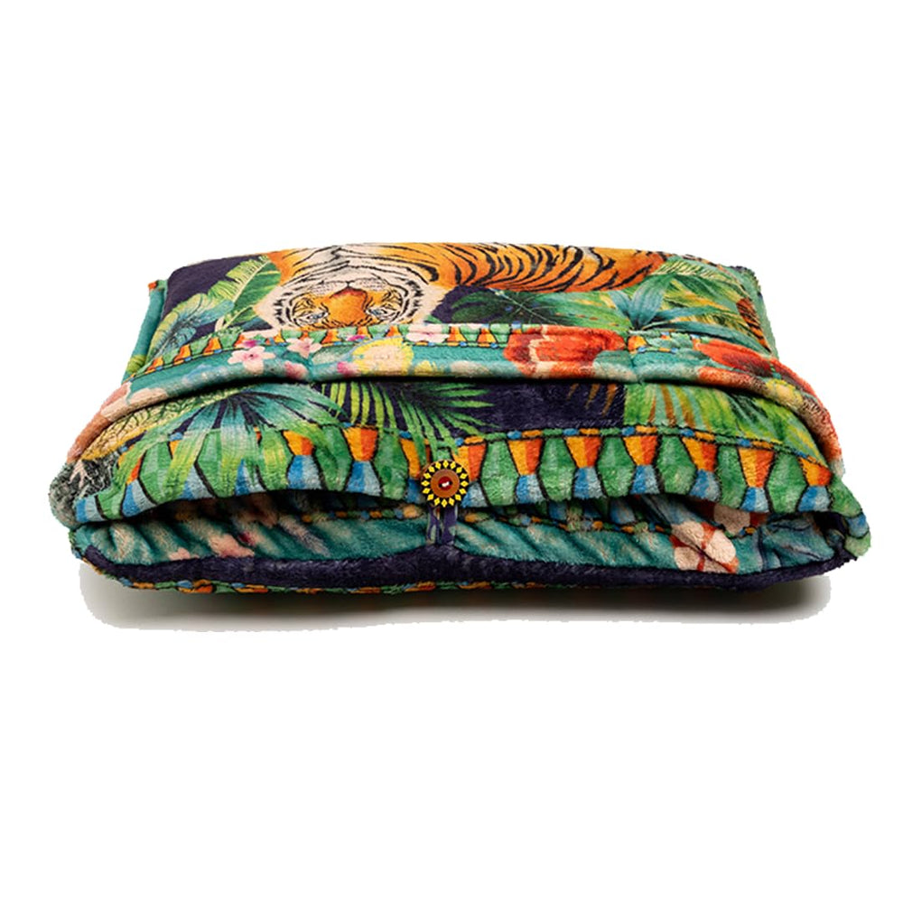 Johnny Was Tigres travel blanket soft fabric closeup highlights comfort.