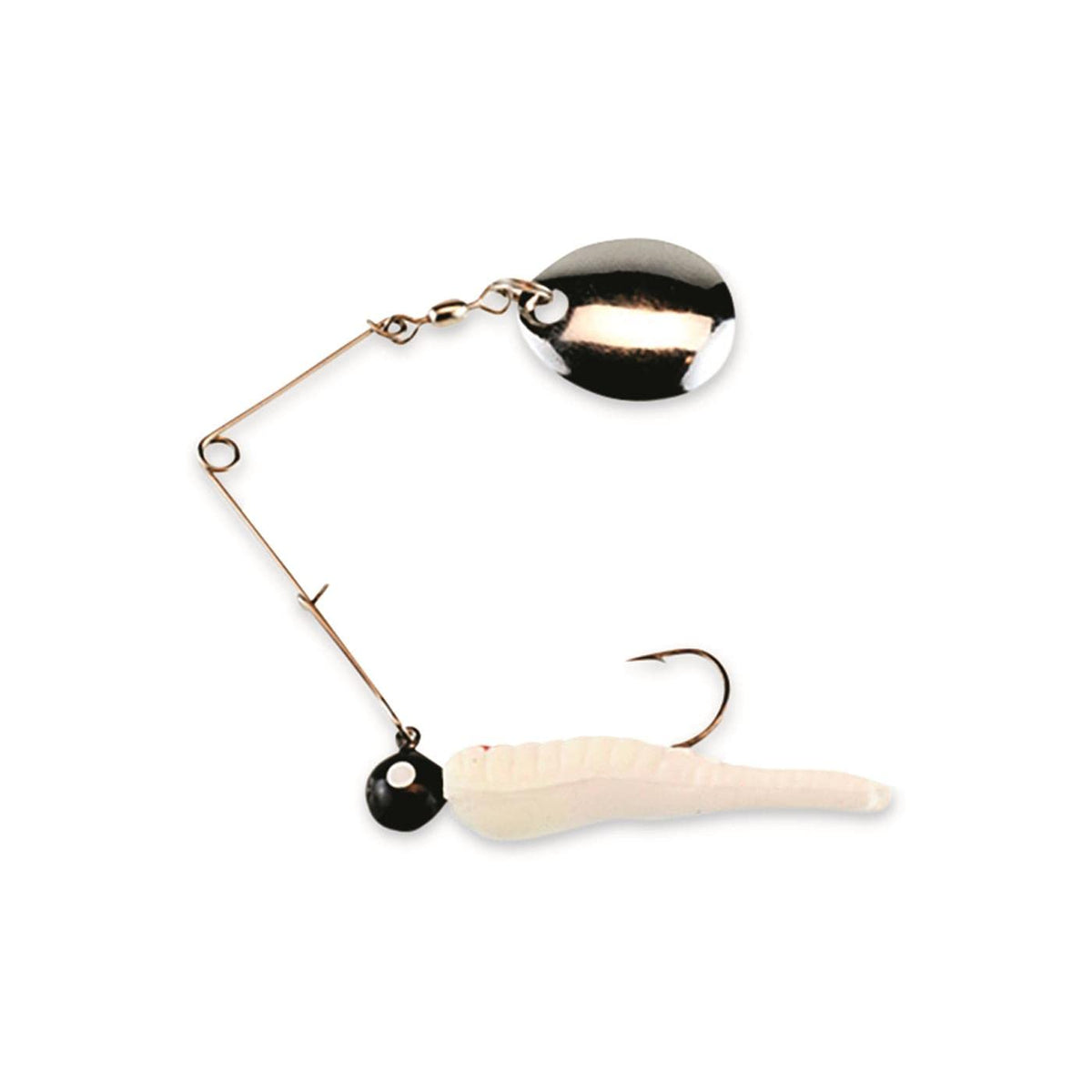 Beetle Spin nickel blade with white body and red dot, front view (1in / 3cm)