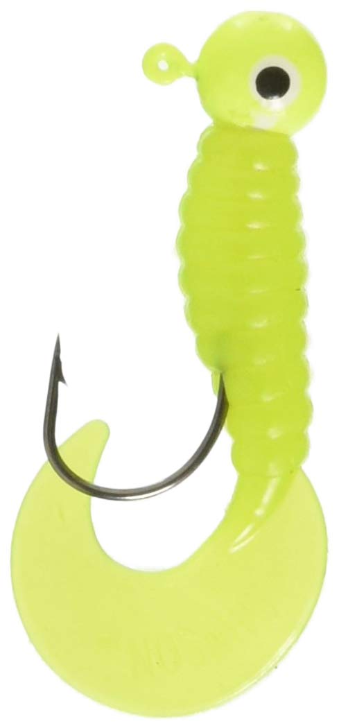 Johnson Swimming Grubs chartreuse bait with pre-rigged head, ready to trigger bites on bass.