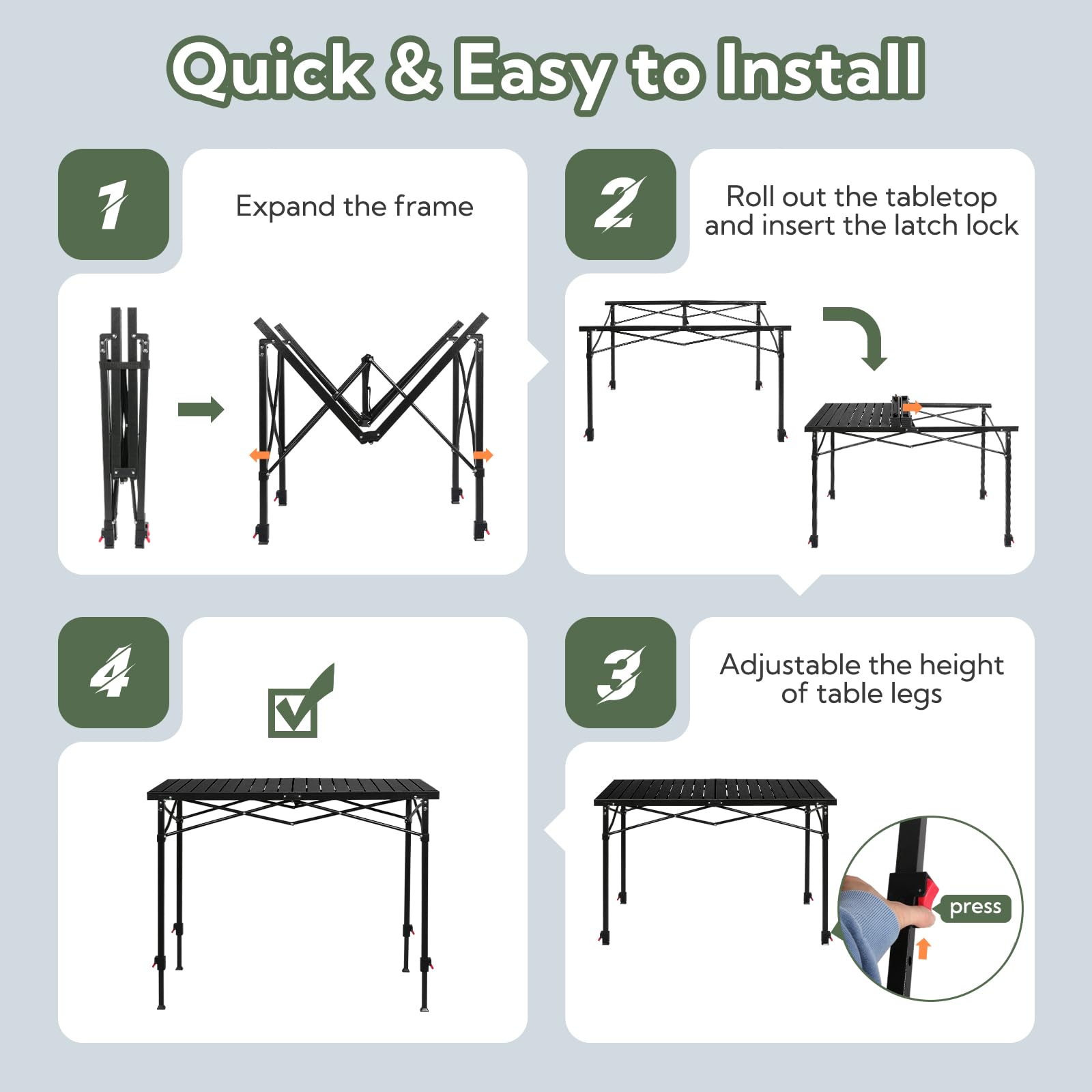 Join Nature aluminum tabletop waterproof and durable for outdoor use and quick cleaning.