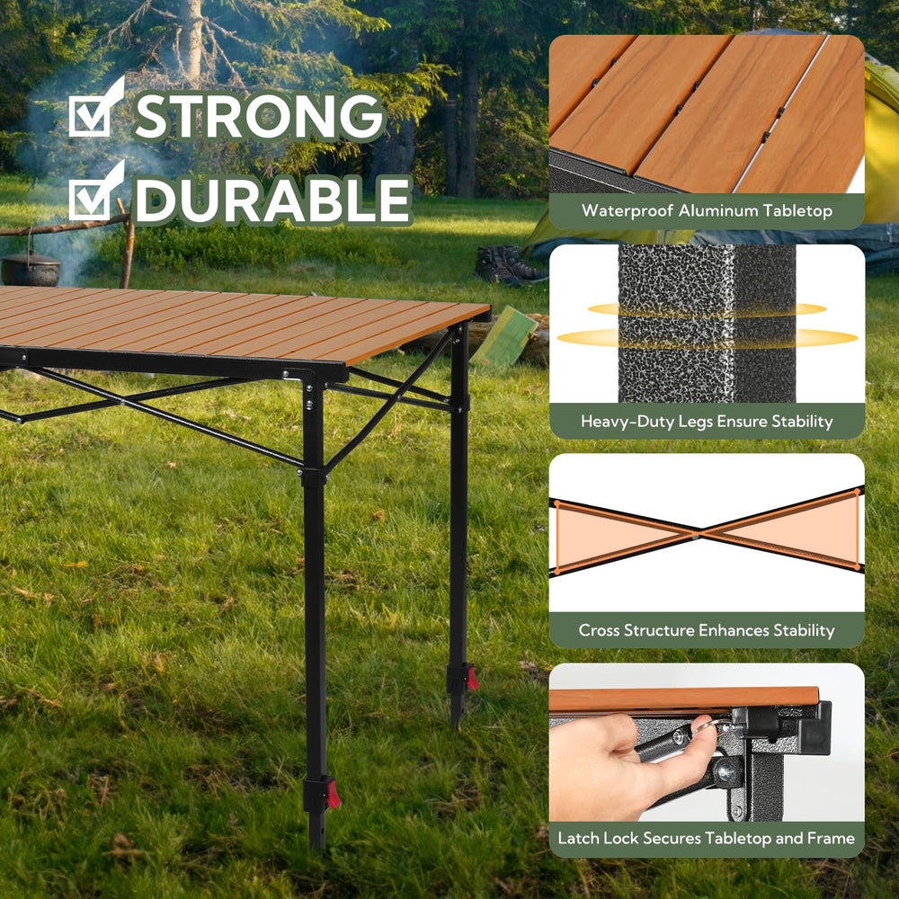 Join Nature camping table rust-resistant surface stays sleek during trips.