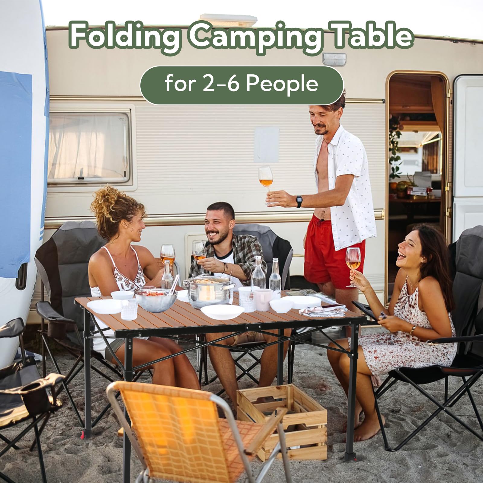 Join Nature camping table sturdy steel frame ensures stable outdoor dining.
