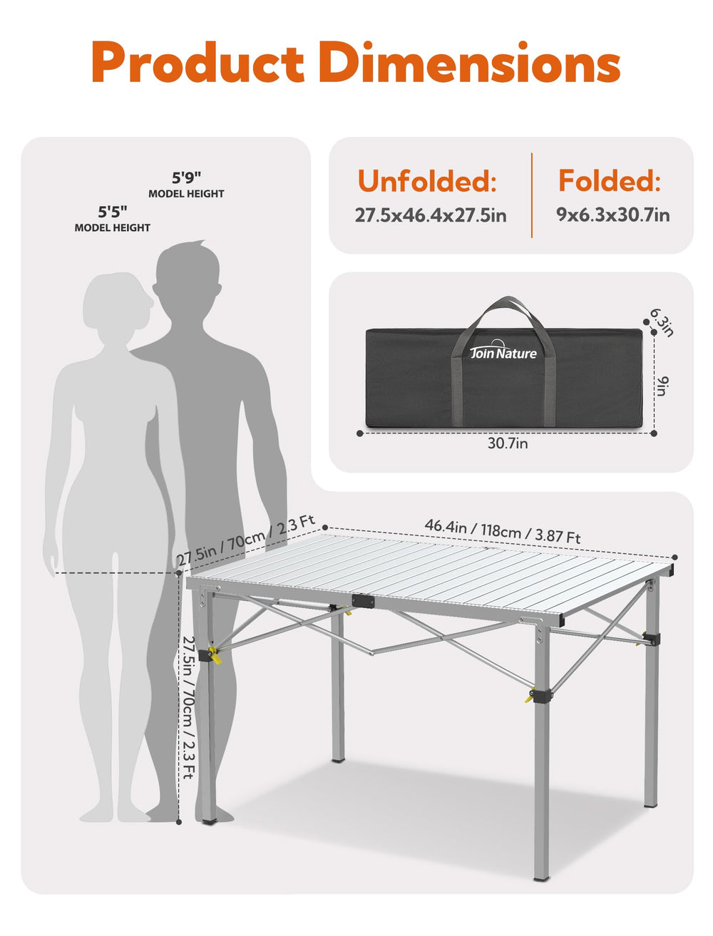 Join Nature foldable table with carry bag ready for quick transport.