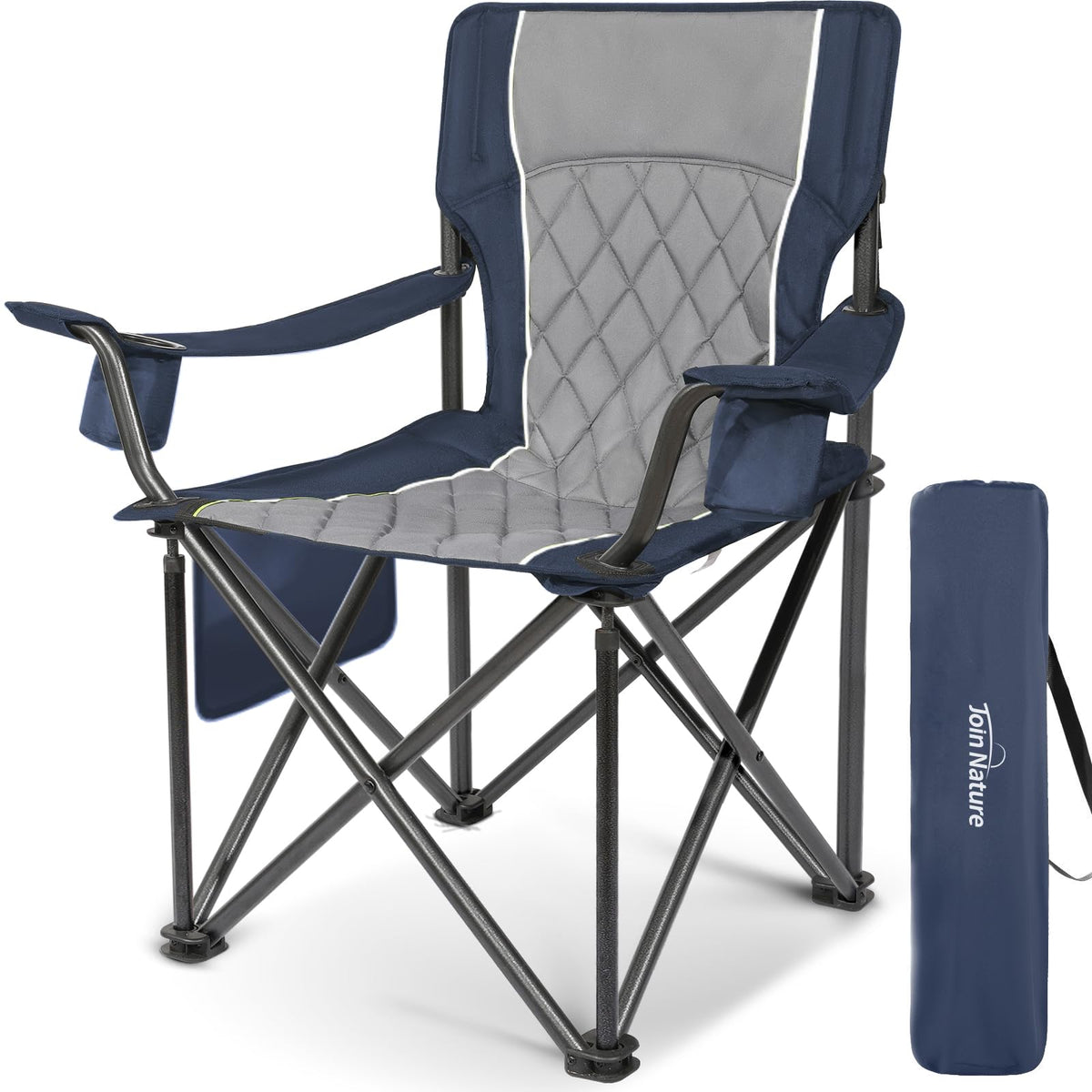 Join Nature folding camping chair blue shows a sturdy frame for all-day outdoor seating