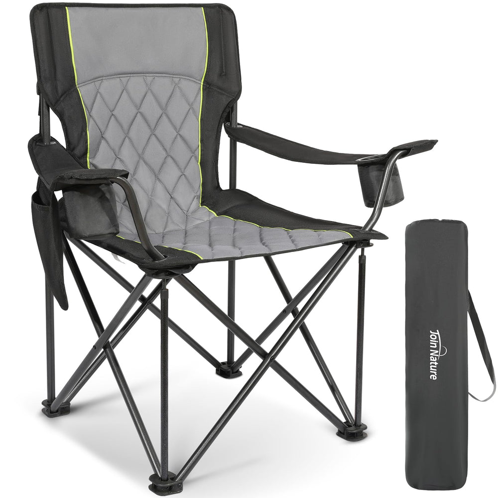 Join Nature folding camping chair open in black, stable outdoor seating for extended use