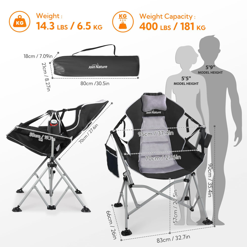 Join Nature Hammock Chair backrest adjustment highlights synchronized straps for comfortable reclining.