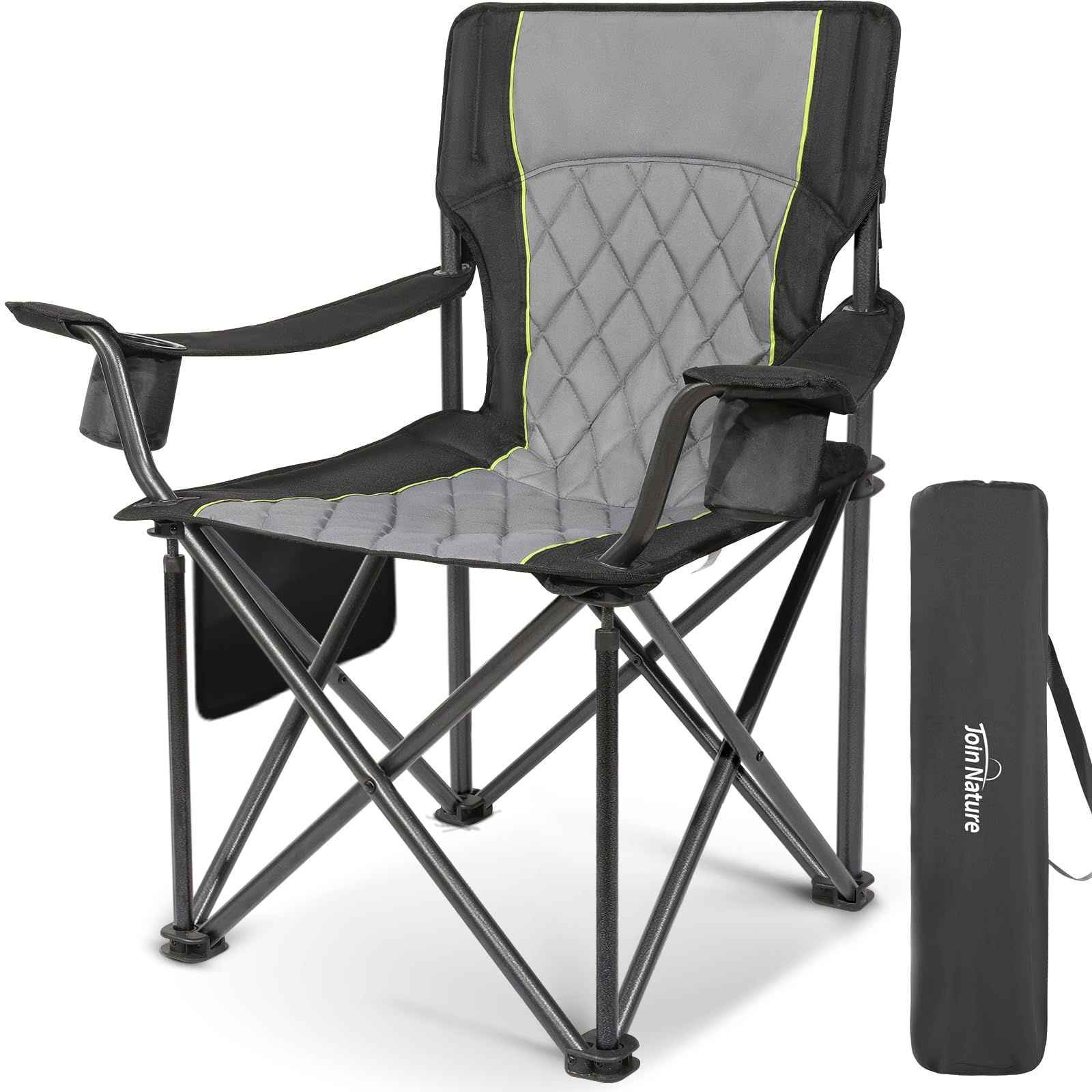 Join Nature heavy-duty camping chair folded for compact transport and easy storage.