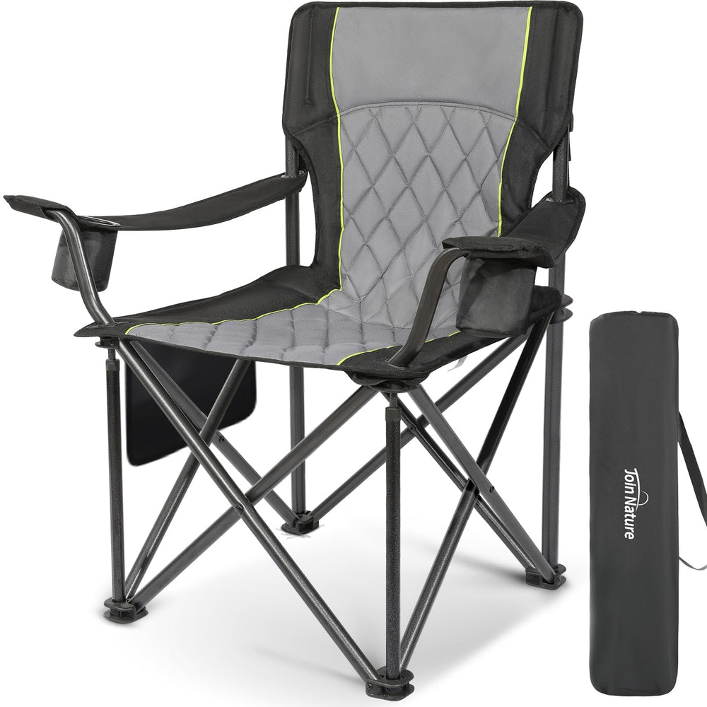 Join Nature heavy-duty camping chair folded for compact transport and easy storage.