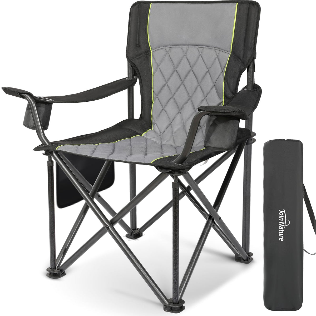 Join Nature heavy-duty camping chair folded for compact transport and easy storage.