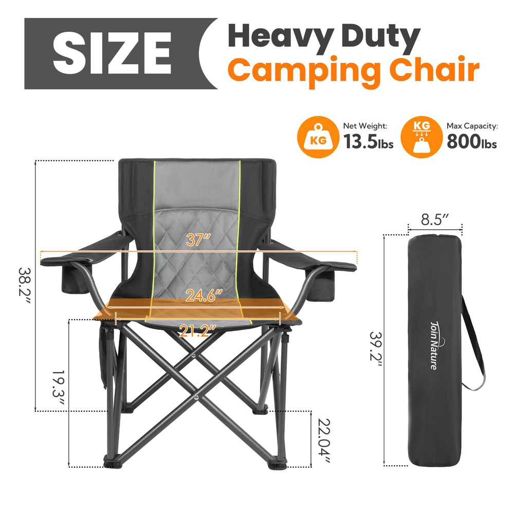 Join Nature King Kong camping chair shows seat dimensions for comfortable lounging during games.