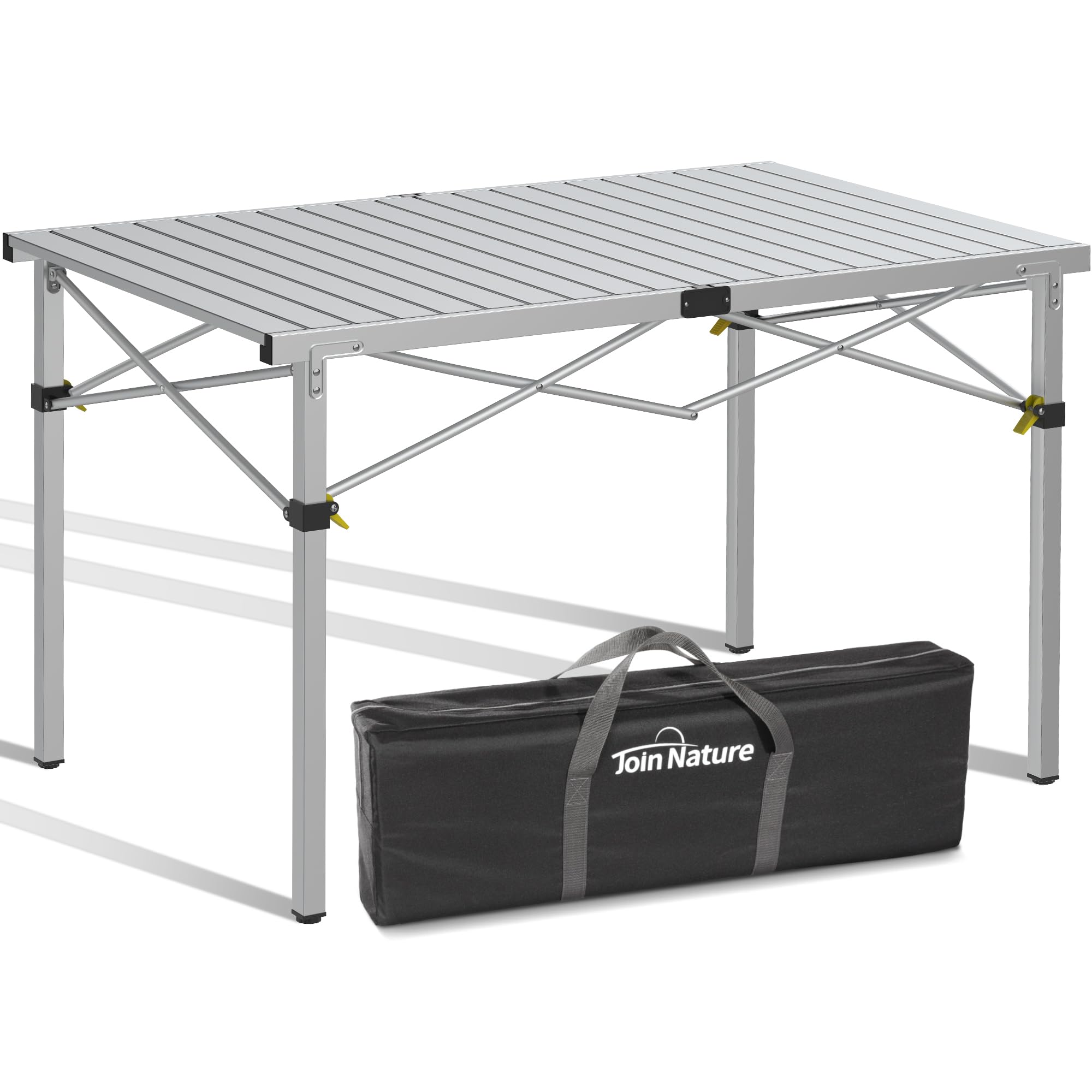 Join Nature large camping table side view shows sturdy legs for outdoor meals.