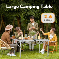 Join Nature large camping table top close-up highlights the aluminum roll-up top.