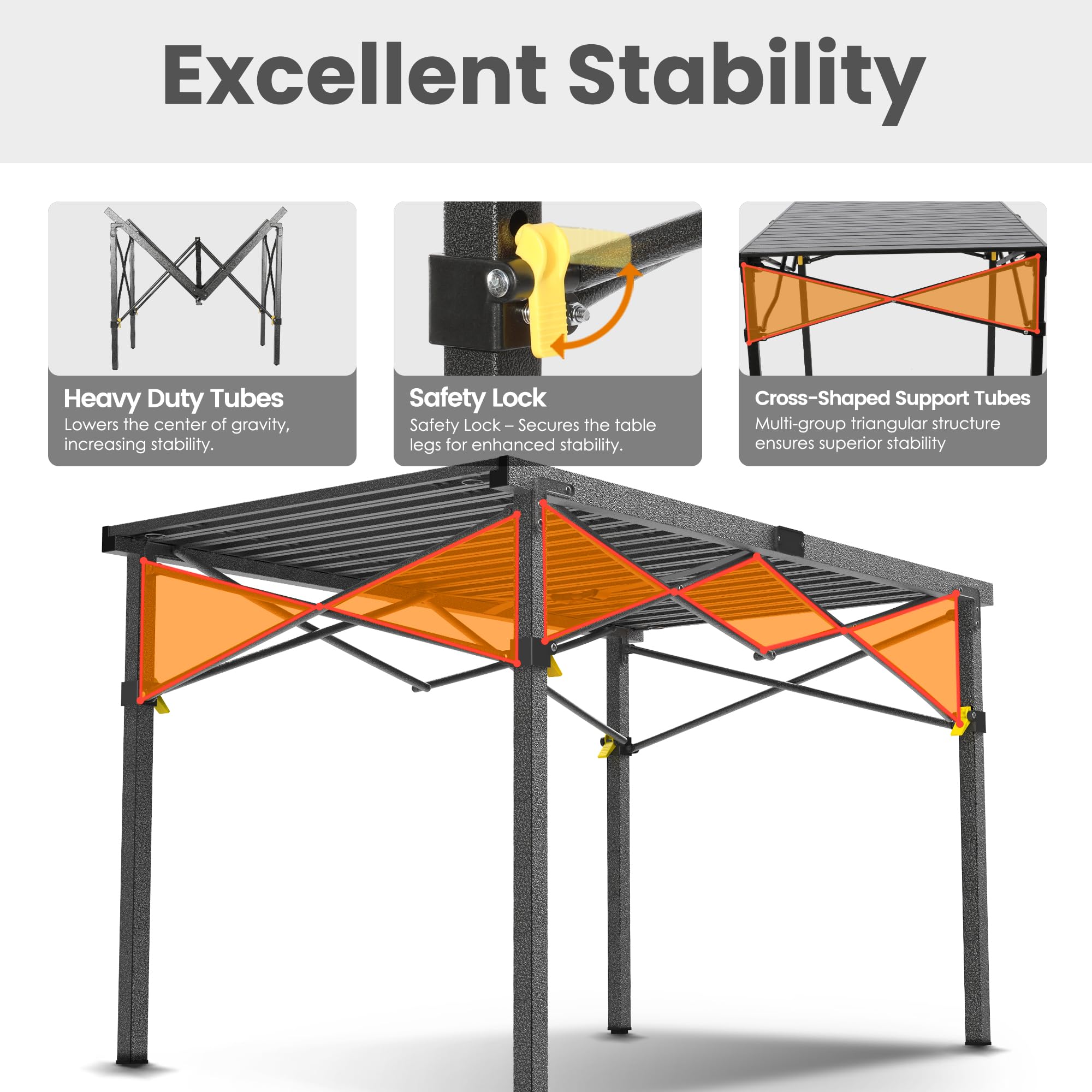 Join Nature aluminum-top surface ideal for BBQs and outdoor dining.