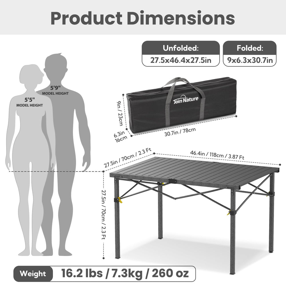 Join Nature camping table with carry bag simplifies transport.