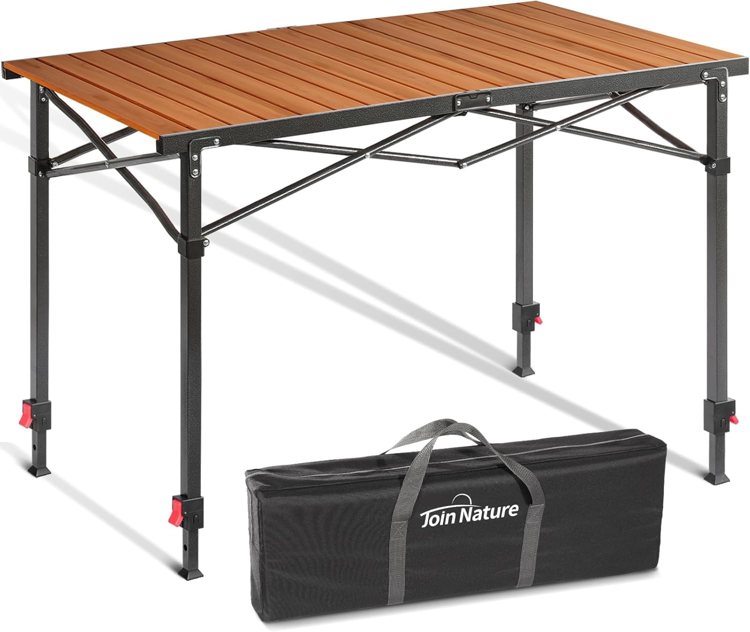 Join Nature portable camping table height-adjustable legs provide versatile seating.