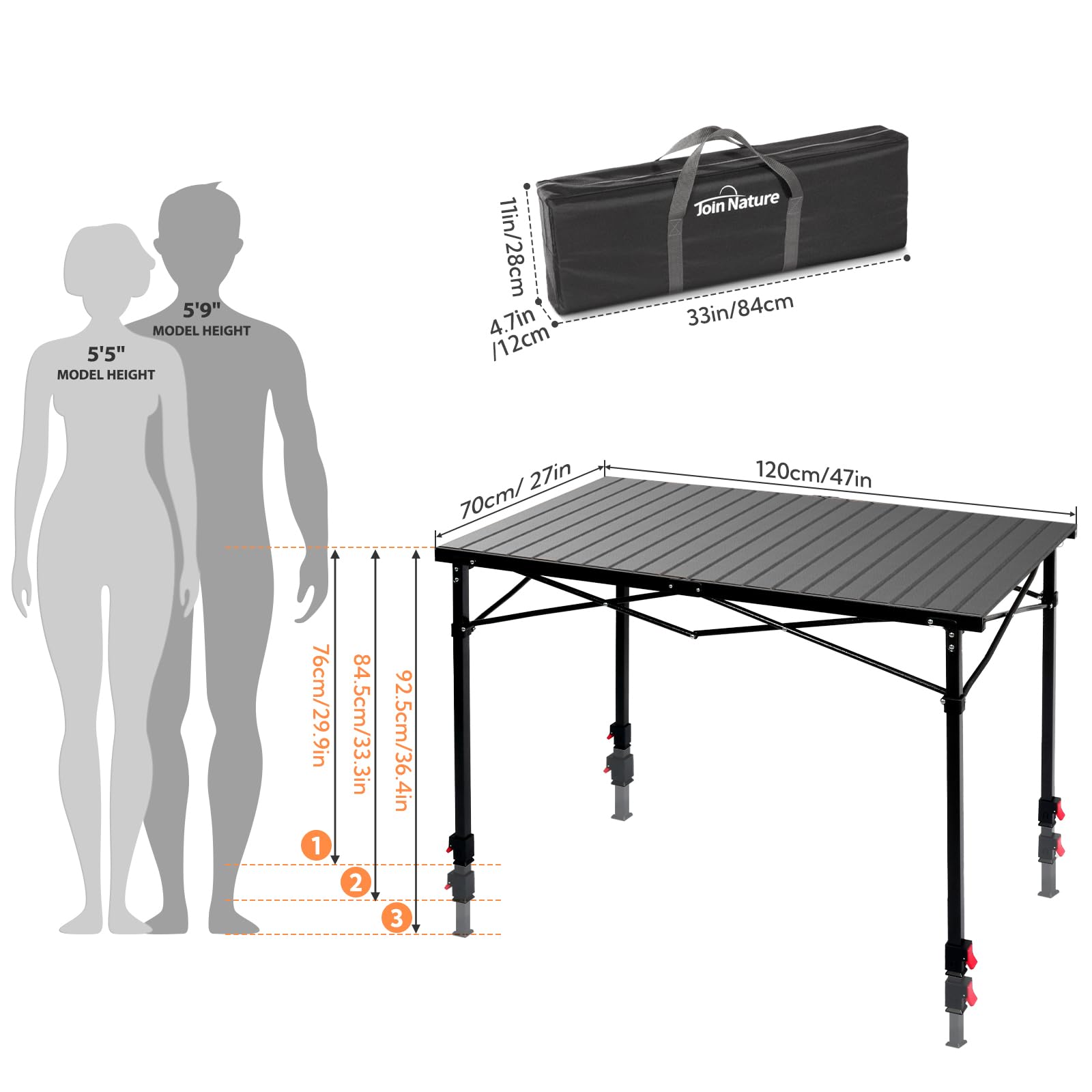 Join Nature table legs extended height settings illustrate comfortable dining at varied seating.