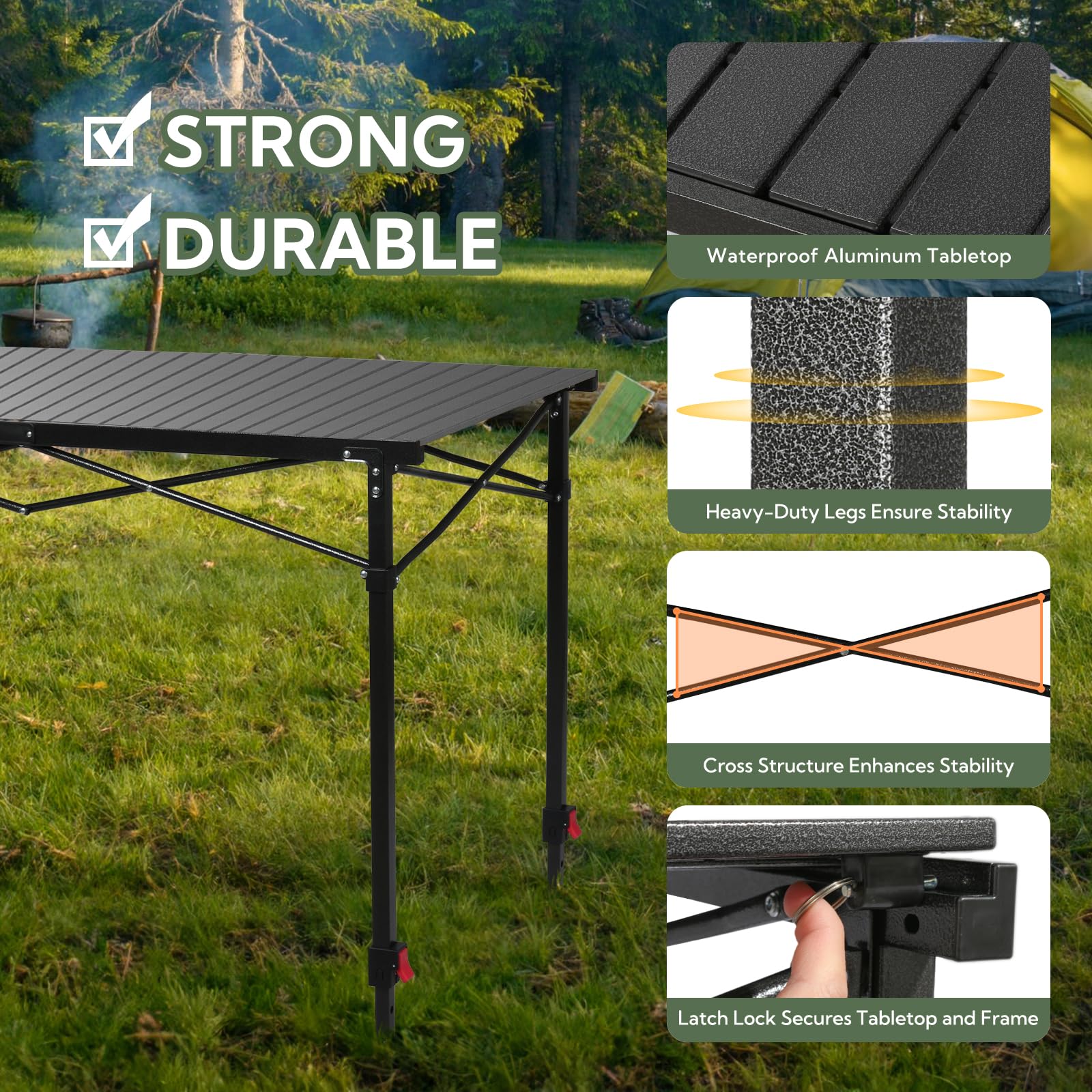 Join Nature table set up picnic camp highlights spacious workspace for meals and activities.