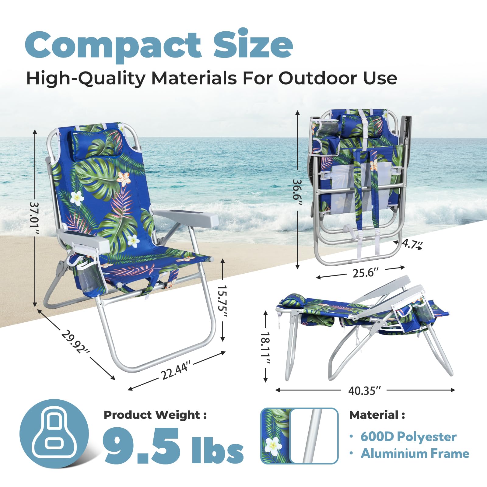 Join Nature tall beach chair demonstrates 5-position recline for customizable comfort