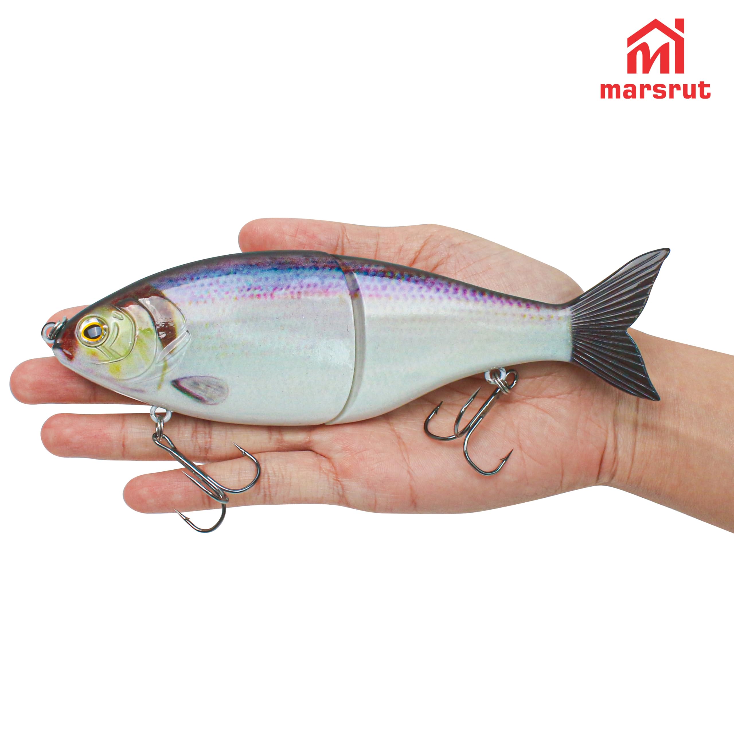 Close-up of 3D lifelike color pattern on jointed lure