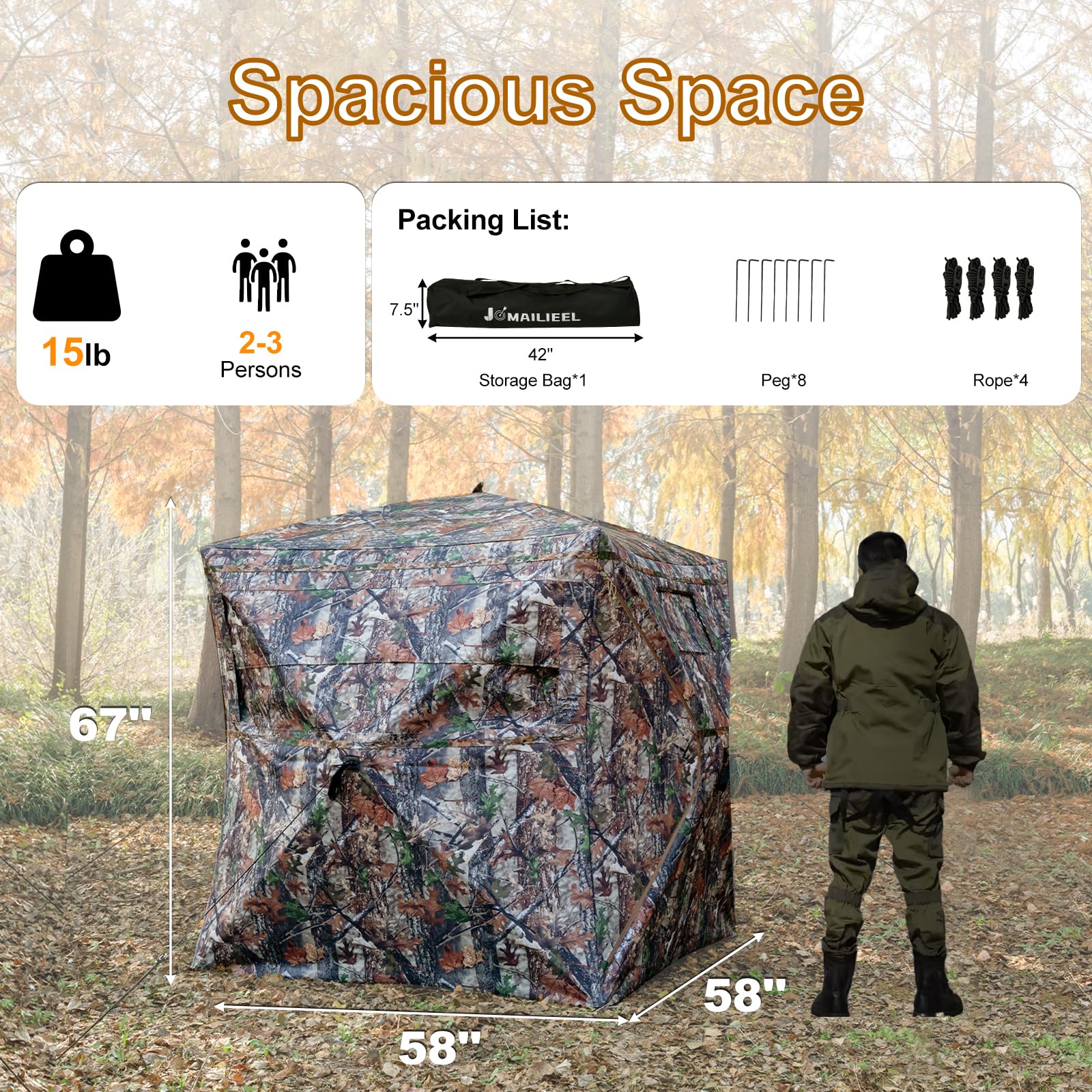 JOMAILIEEL portable carry bag keeps the blind compact and easy to transport.
