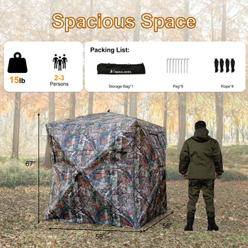 JOMAILIEEL 70x70x80 blind provides space for 3-4 hunters.