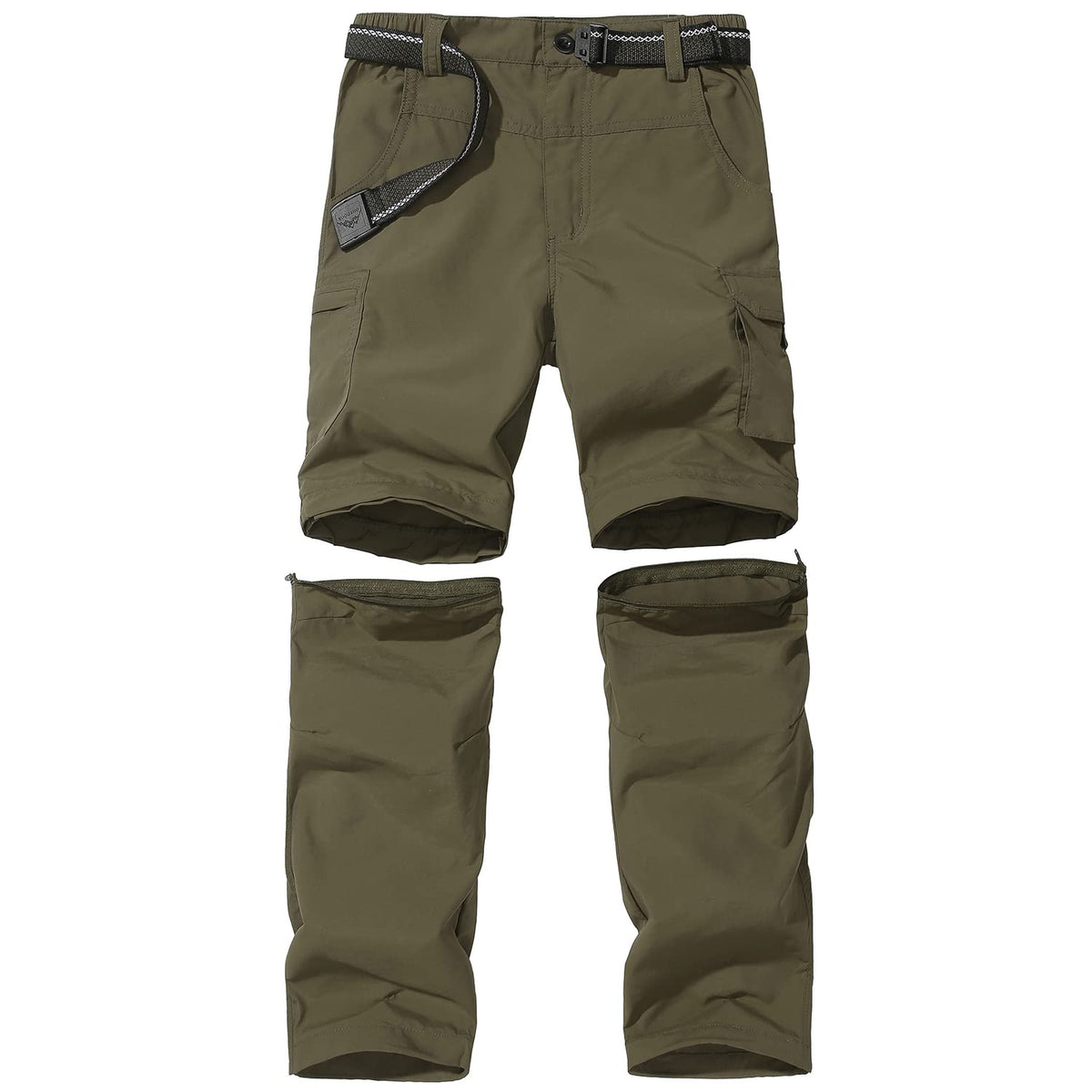 JOMLUN boys hiking pants army-green front view show durable outdoor wear