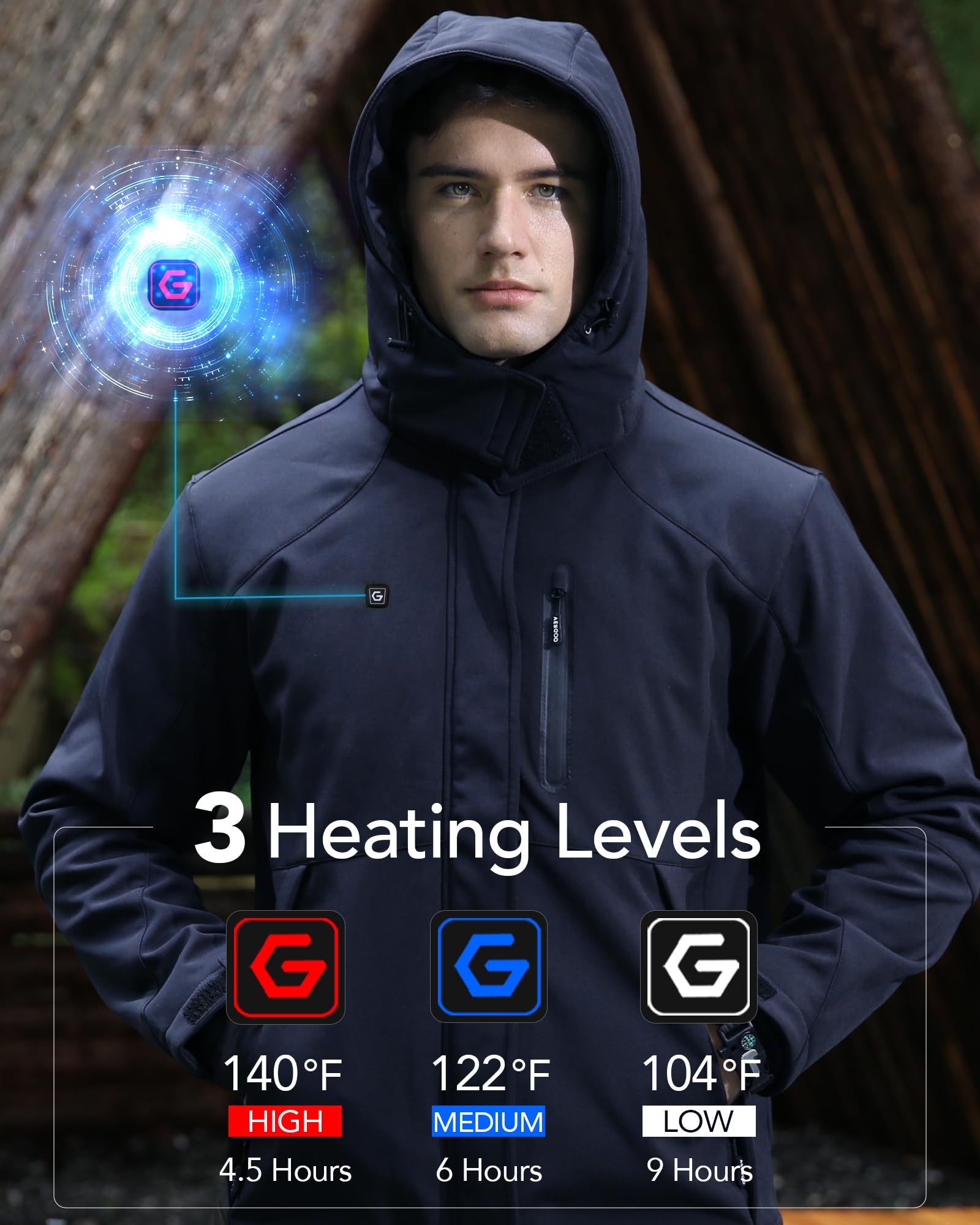 Joohoo heated jacket back heating area provides extended warmth for cold days.