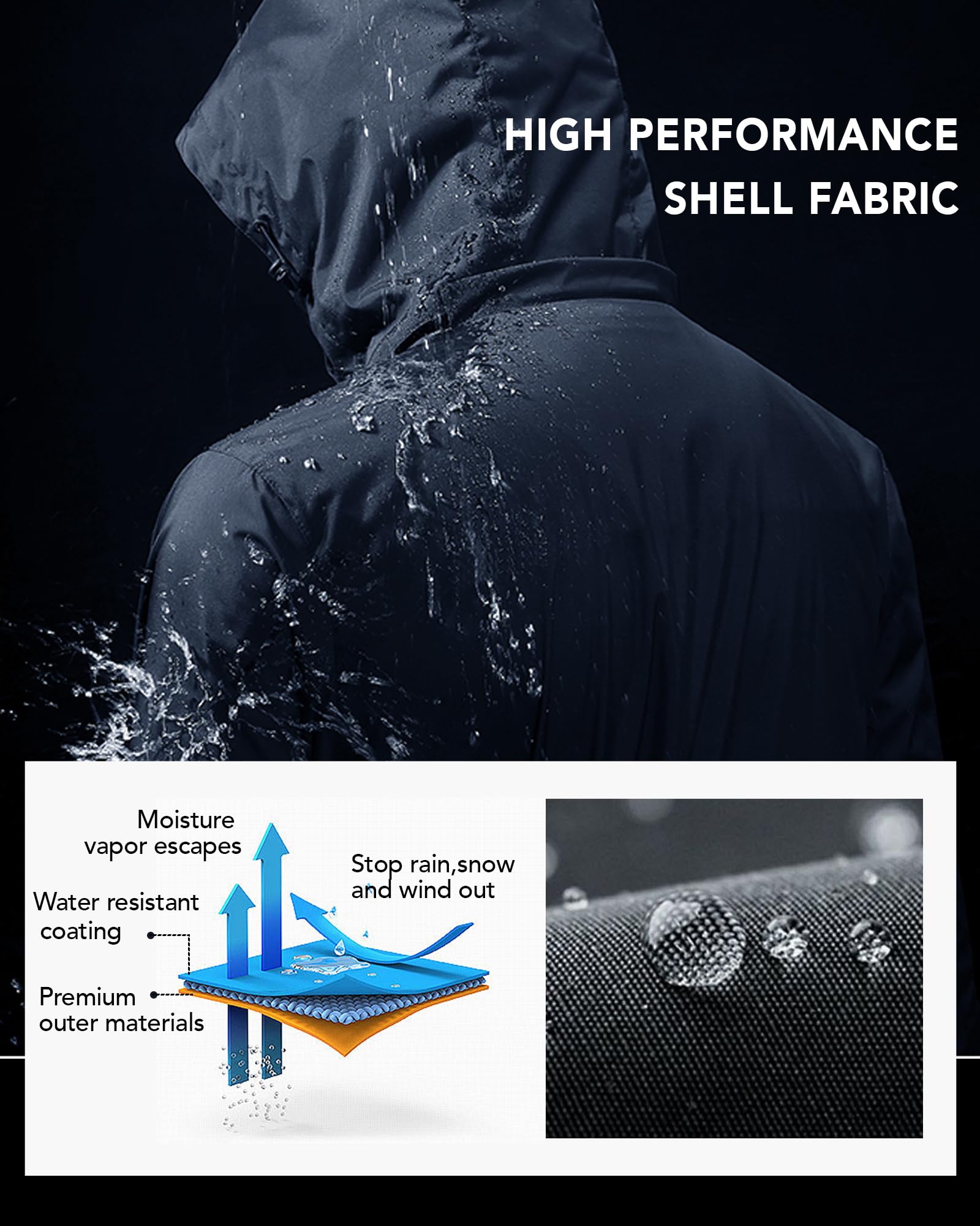 Joohoo heated jacket windproof waterproof shell shields against winter weather.