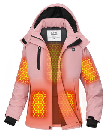 Joohoo heated jacket for women in pink front view provides on-the-go warmth for chilly commutes.